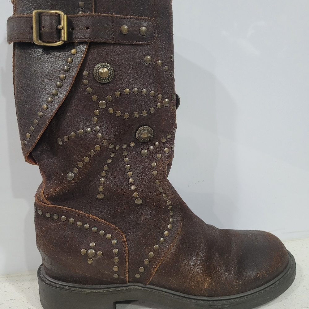 Ash Brown Studded Combat Boots